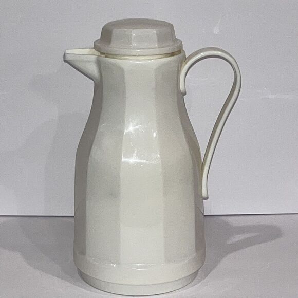 Vintage Insulated Coffee Tea Thermal Pitcher‎ Server Vacuum Carafe White Granny - Picture 4 of 10